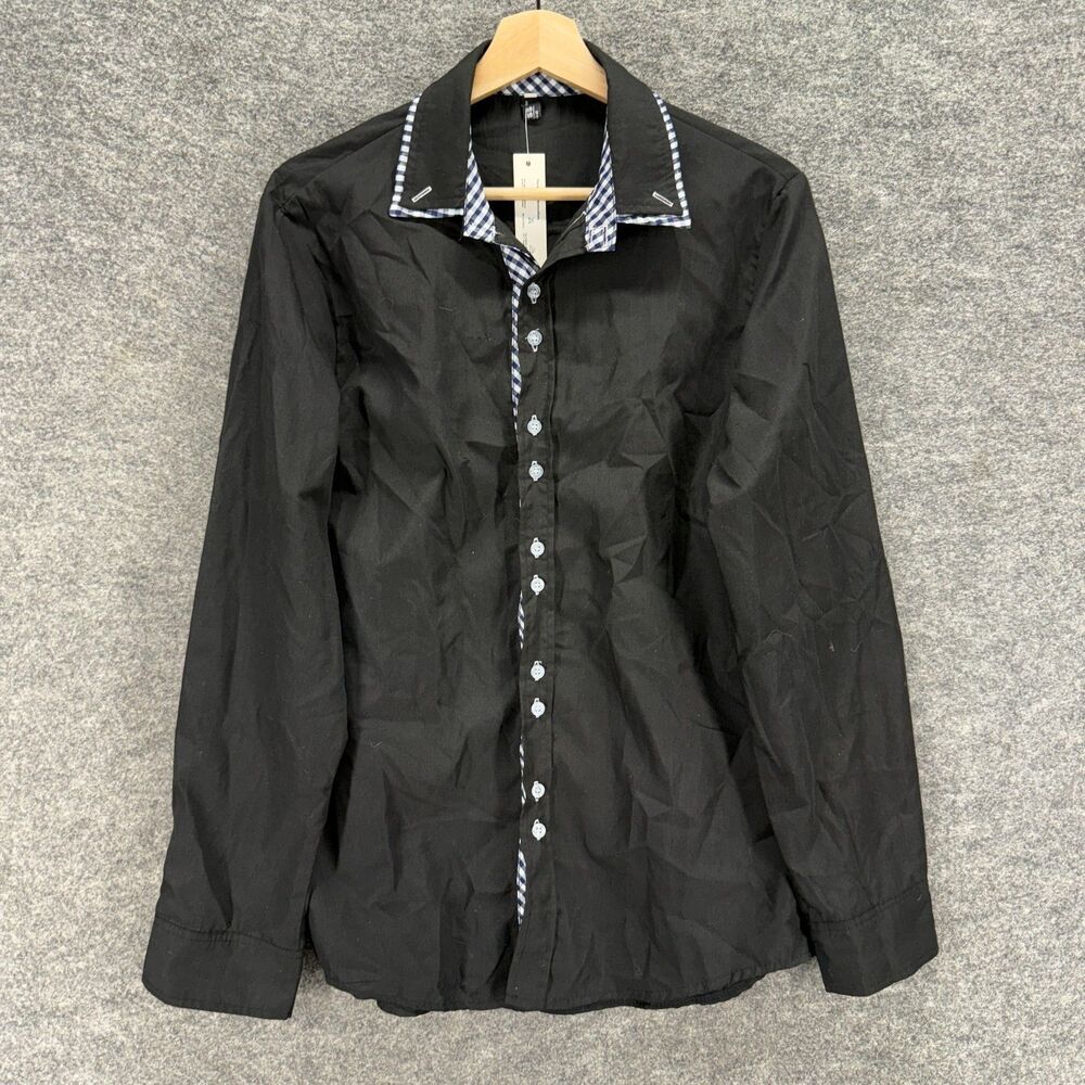 New Unbranded Shirt Men 2XL Black Button Up Collared Long Sleeve Regular Fit